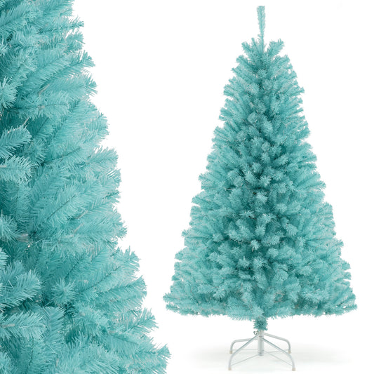 Topbuy 7/6 FT Artificial Christmas Tree Pre-lit Hinged Xmas Tree w/ 1040/758 Blue Branch Tips 380/280 Warm White LED Lights