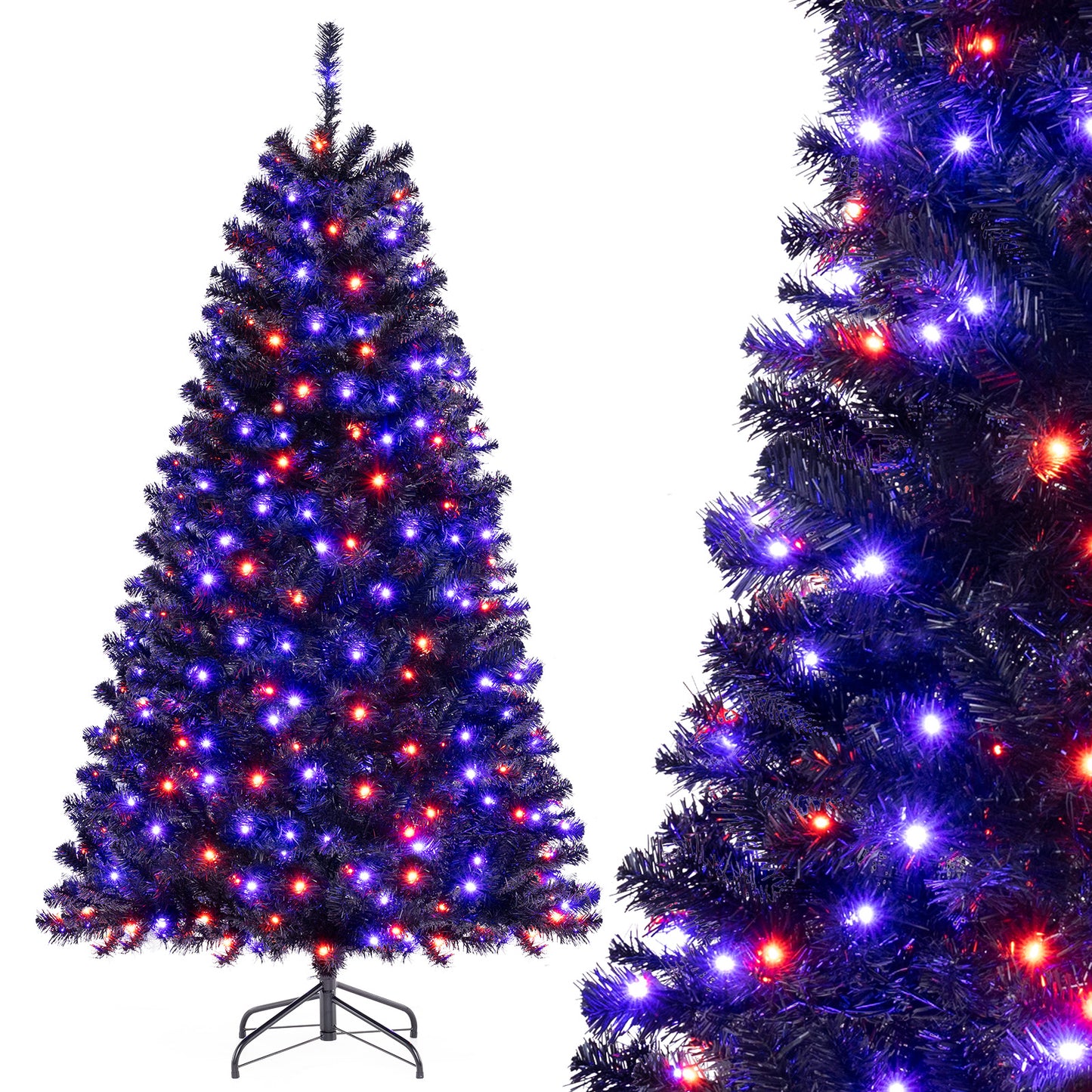 Topbuy 7/6 FT Artificial Halloween Tree Pre-lit Hinged Black Xmas Tree w/ Spooky Sounds LED Lights