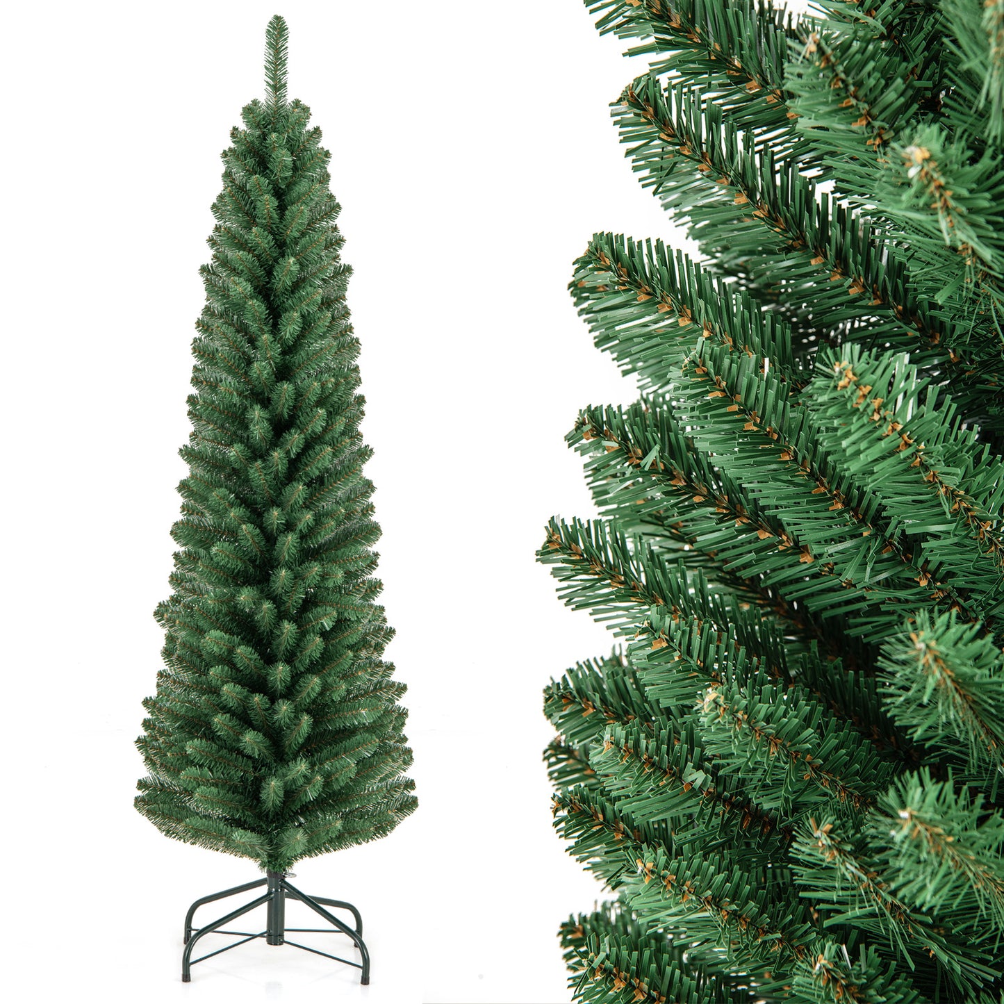 Topbuy 5/6/7/8 FT Artificial Christmas Tree Pencil Xmas Tree with Memory Wire Branch Tips & Upgraded Metal Stand