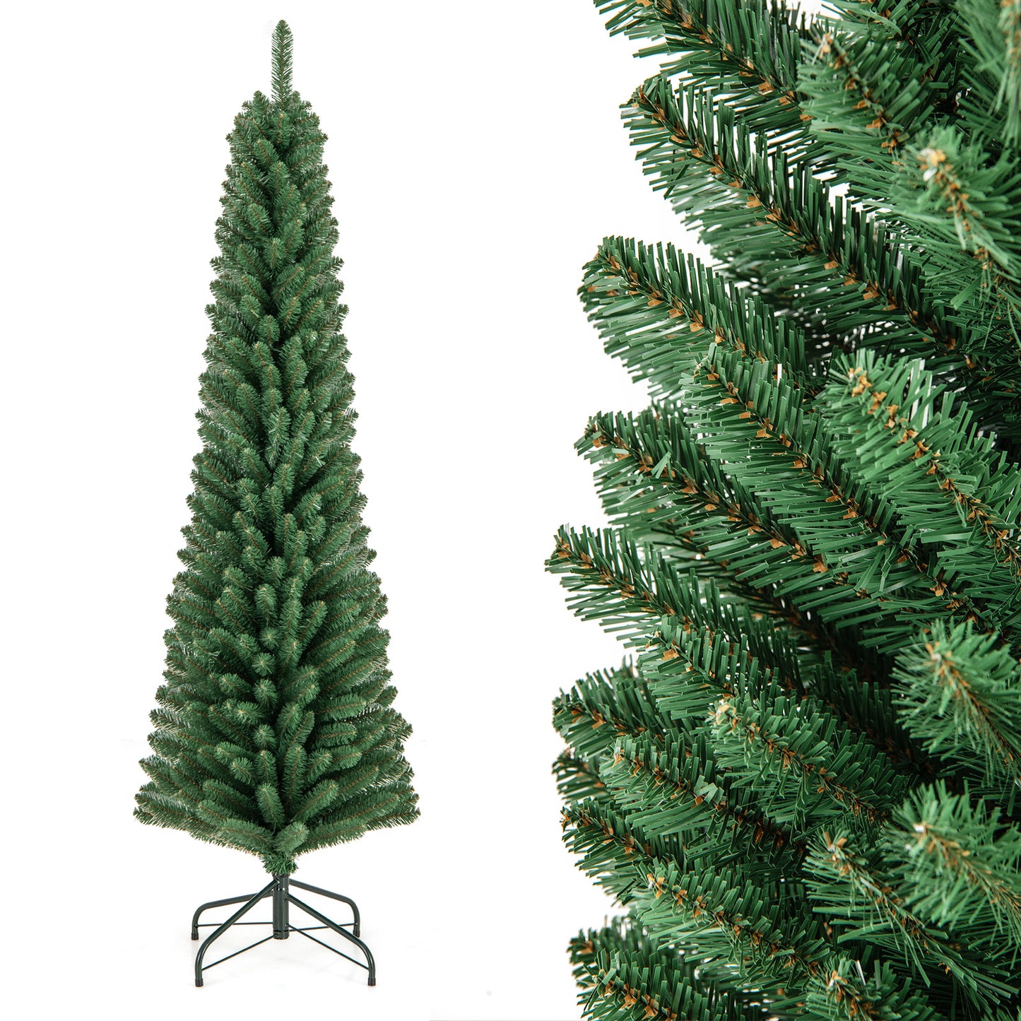 Topbuy 5/6/7/8 FT Artificial Christmas Tree Pencil Xmas Tree with Memory Wire Branch Tips & Upgraded Metal Stand