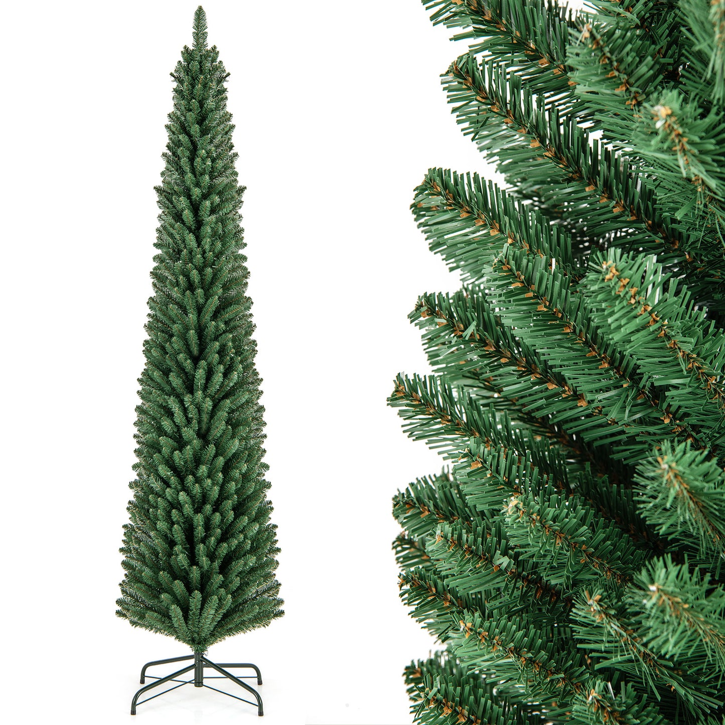 Topbuy 5/6/7/8 FT Artificial Christmas Tree Pencil Xmas Tree with Memory Wire Branch Tips & Upgraded Metal Stand