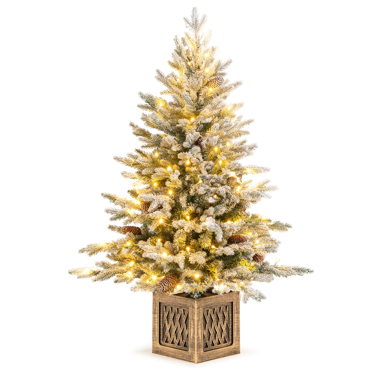 Topbuy 4 FT Pre-lit Artificial Entrance Christmas Tree Faux Snow Flocked Xmas Tree