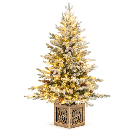 Topbuy 4 FT Pre-lit Artificial Entrance Christmas Tree Faux Snow Flocked Xmas Tree
