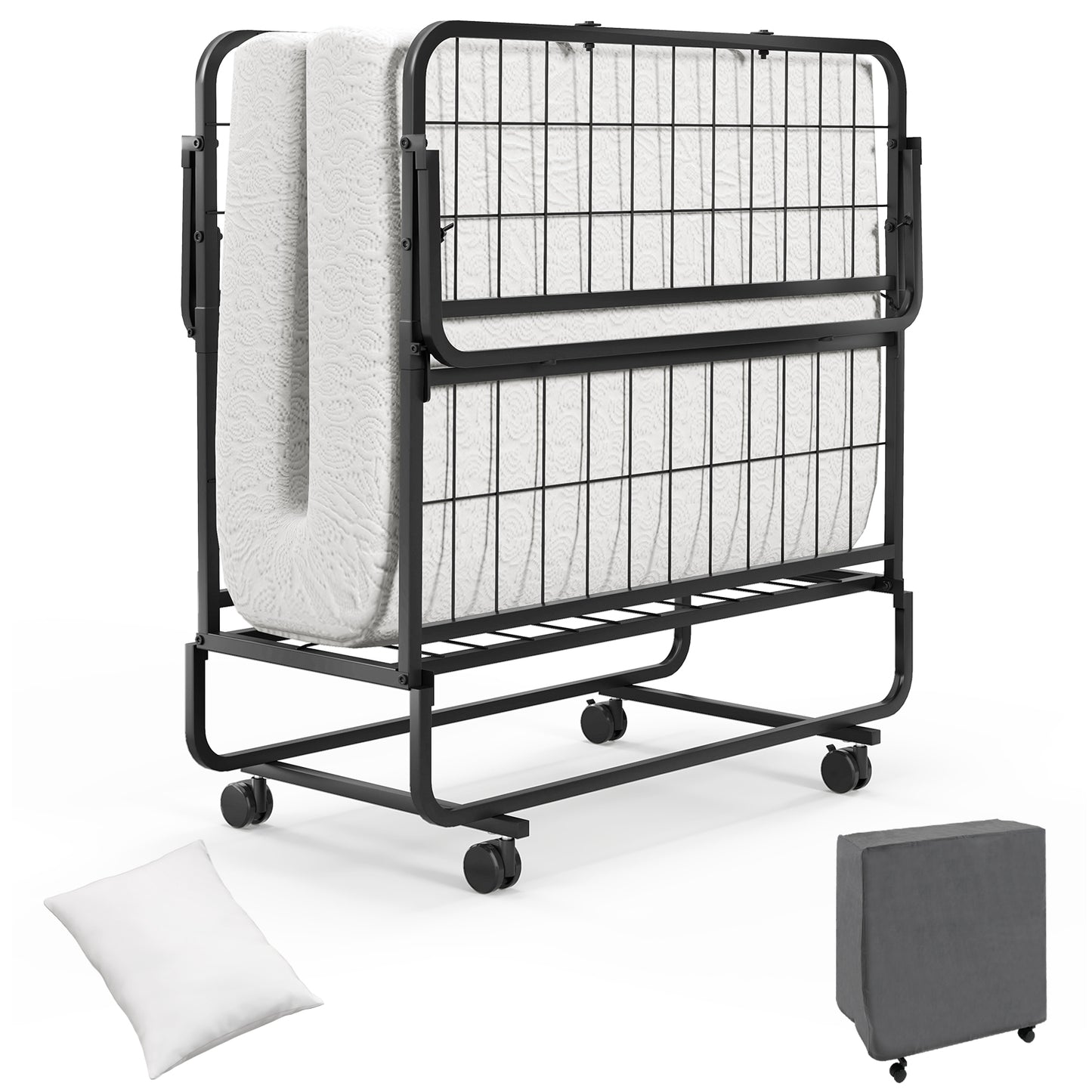 Topbuy Folding Bed with Mattress 75" x 39" Twin Size Rollaway Adult Bed with Memory Foam Mattress &Pillow