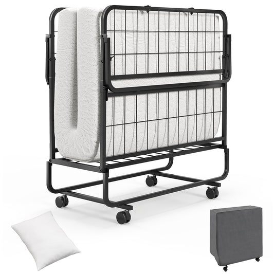Topbuy Folding Bed with Mattress 75" x 39" Twin Size Rollaway Adult Bed with Memory Foam Mattress &Pillow