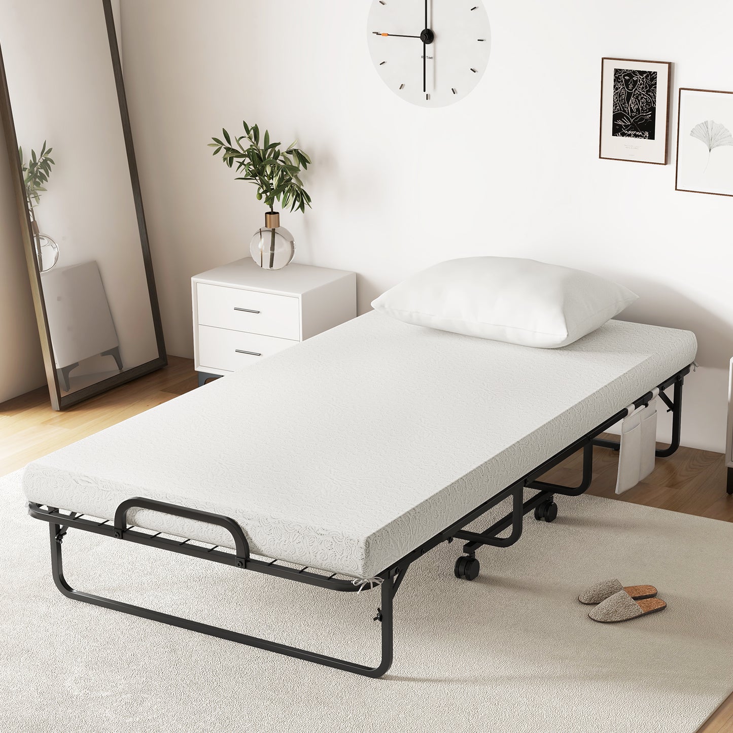 Topbuy Folding Bed with Mattress 75" x 39" Twin Size Rollaway Adult Bed with Memory Foam Mattress &Pillow