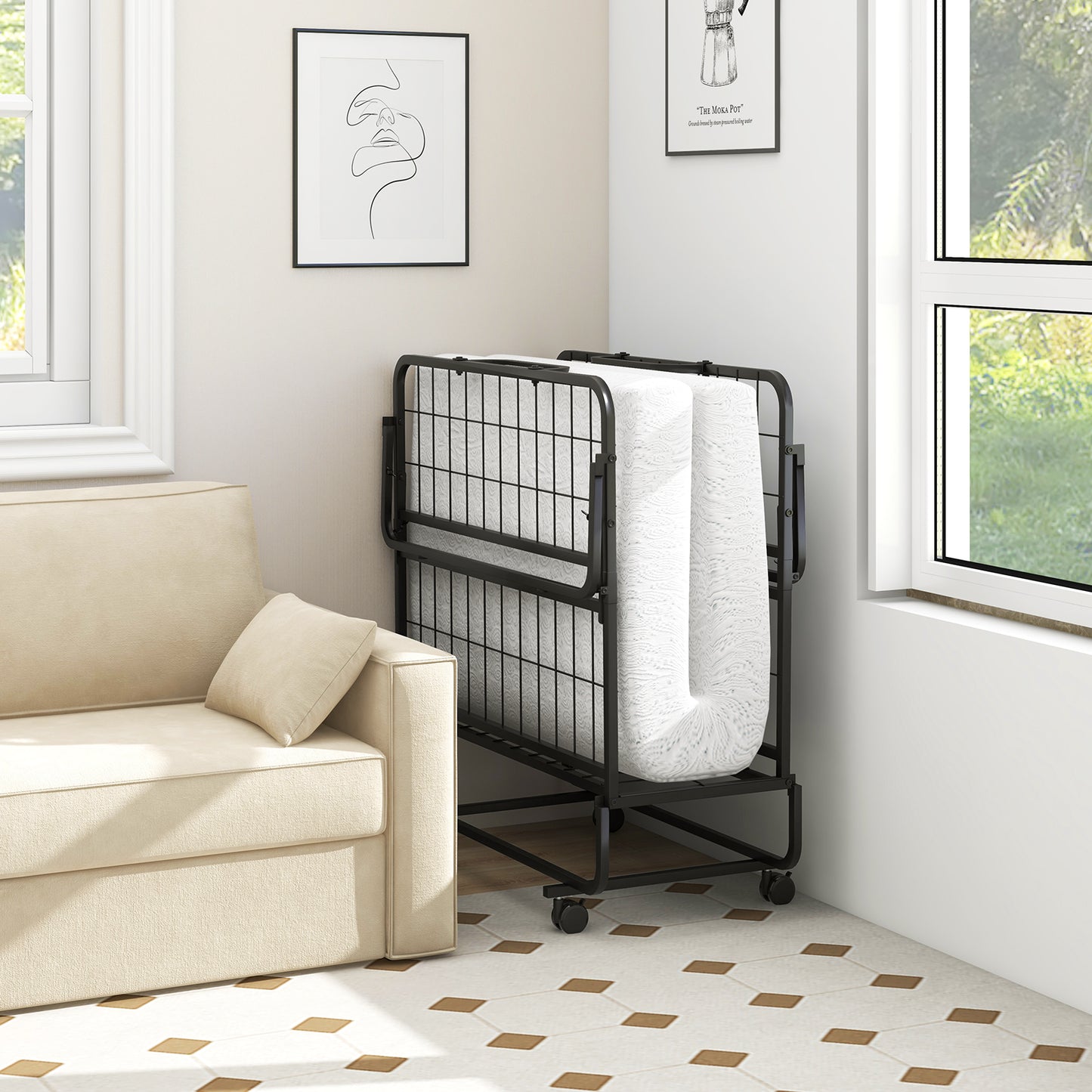 Topbuy Folding Bed with Mattress 75" x 39" Twin Size Rollaway Adult Bed with Memory Foam Mattress &Pillow
