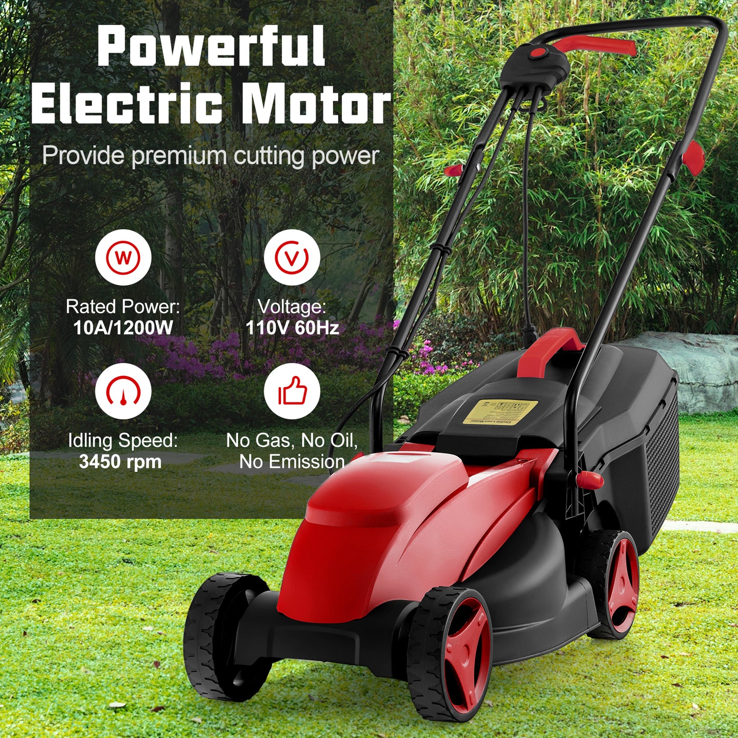 Topbuy Electric Lawn Mower 13" 10 Amp Corded Lawnmower with 25 L Grass Collection Box Red