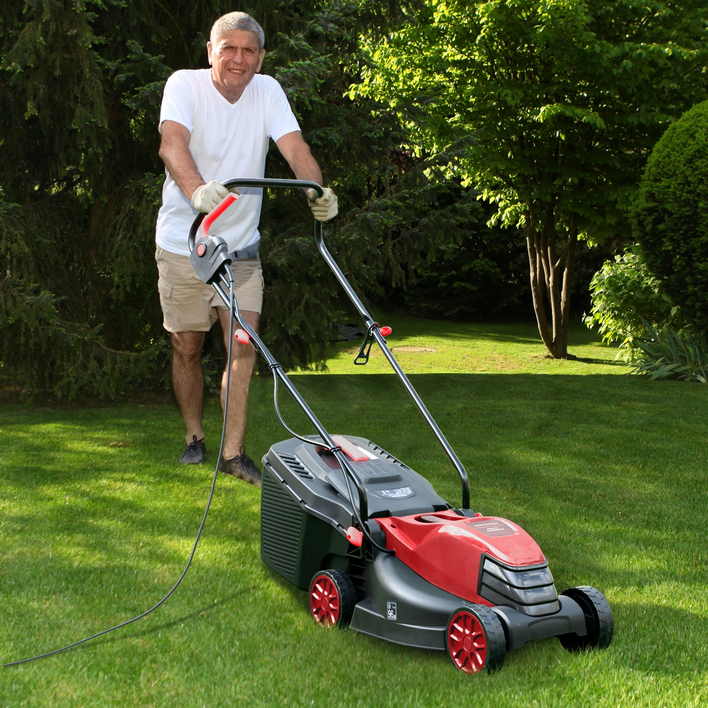 Topbuy Electric Lawn Mower 2-in-1 Versatile Corded Lawn Mower with Grass Collection Box 12 AMP Motor Red