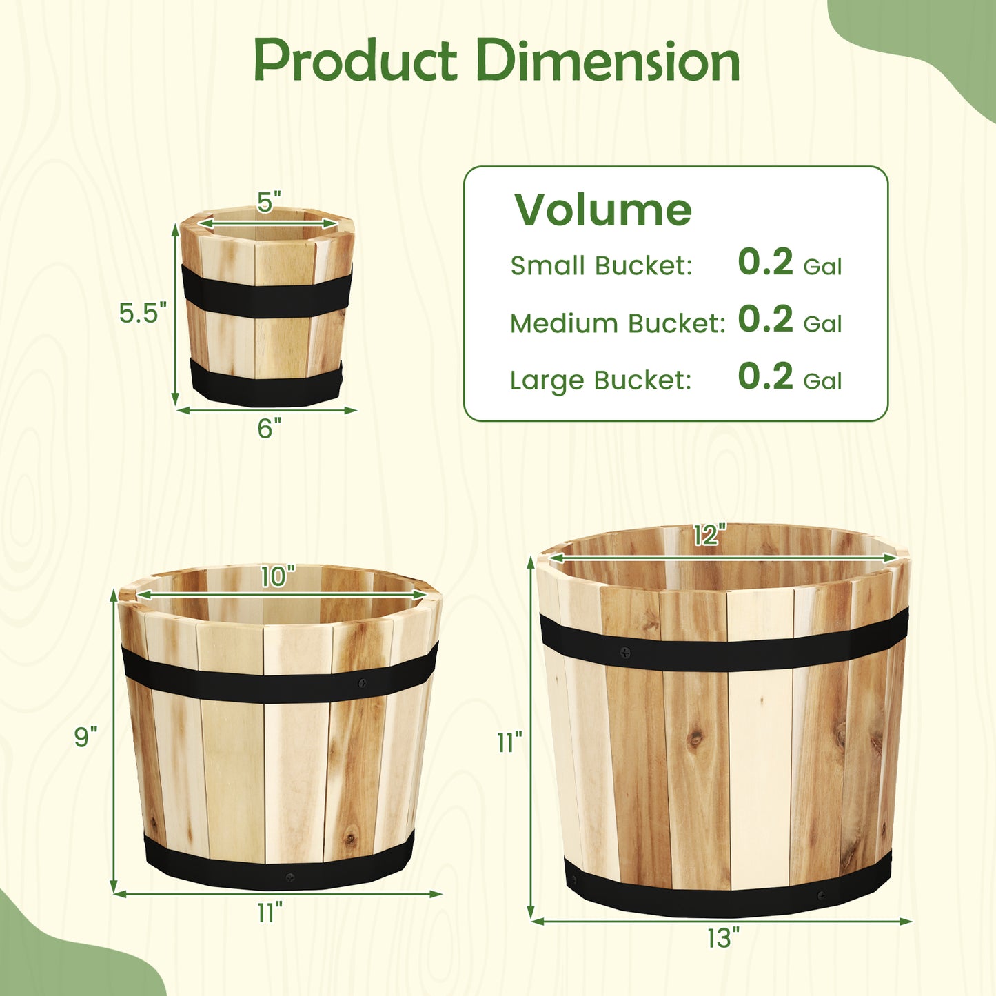 Topbuy Set of 3 Outdoor Wooden Flower Boxes Whiskey Barrel Planters with Acacia Wood Frame