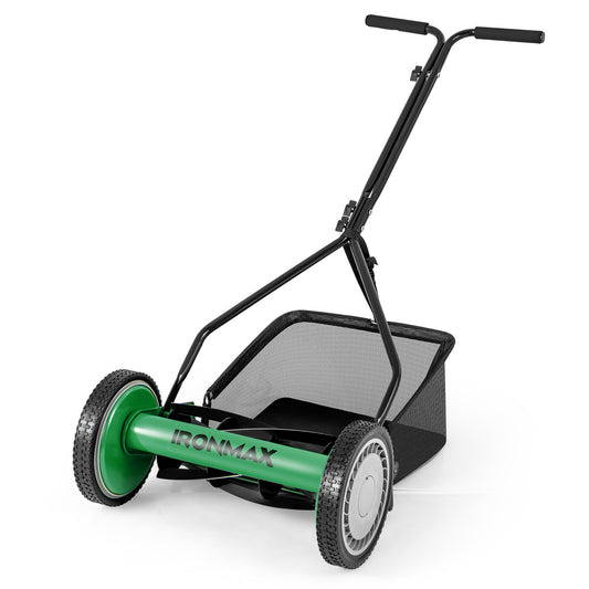 Topbuy Push Lawn Mower Cordless 14" Manual Reel Mower w/ 5-Blade 6.6 Gallon Removable Grass Catcher