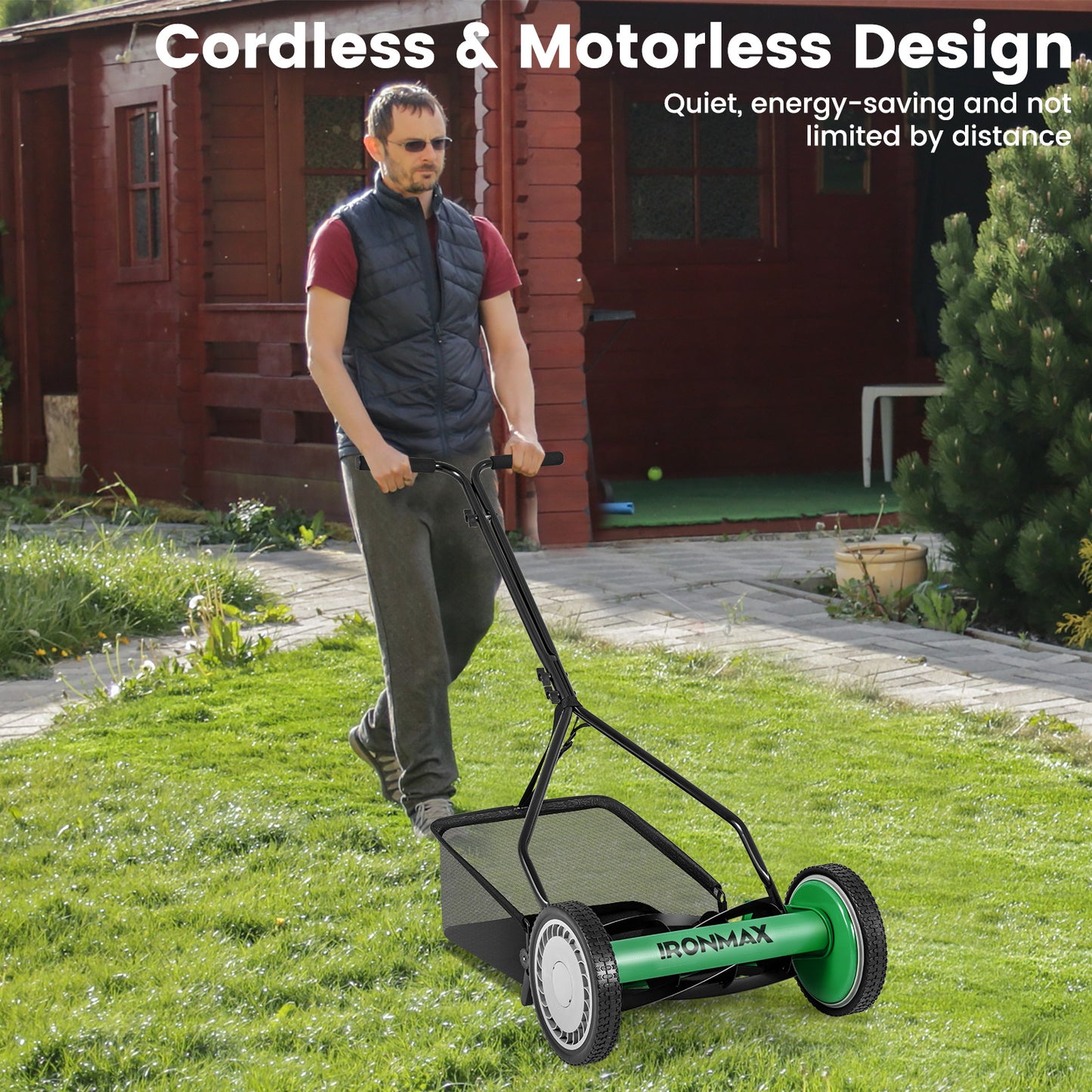 Topbuy Push Lawn Mower Cordless 14" Manual Reel Mower w/ 5-Blade 6.6 Gallon Removable Grass Catcher