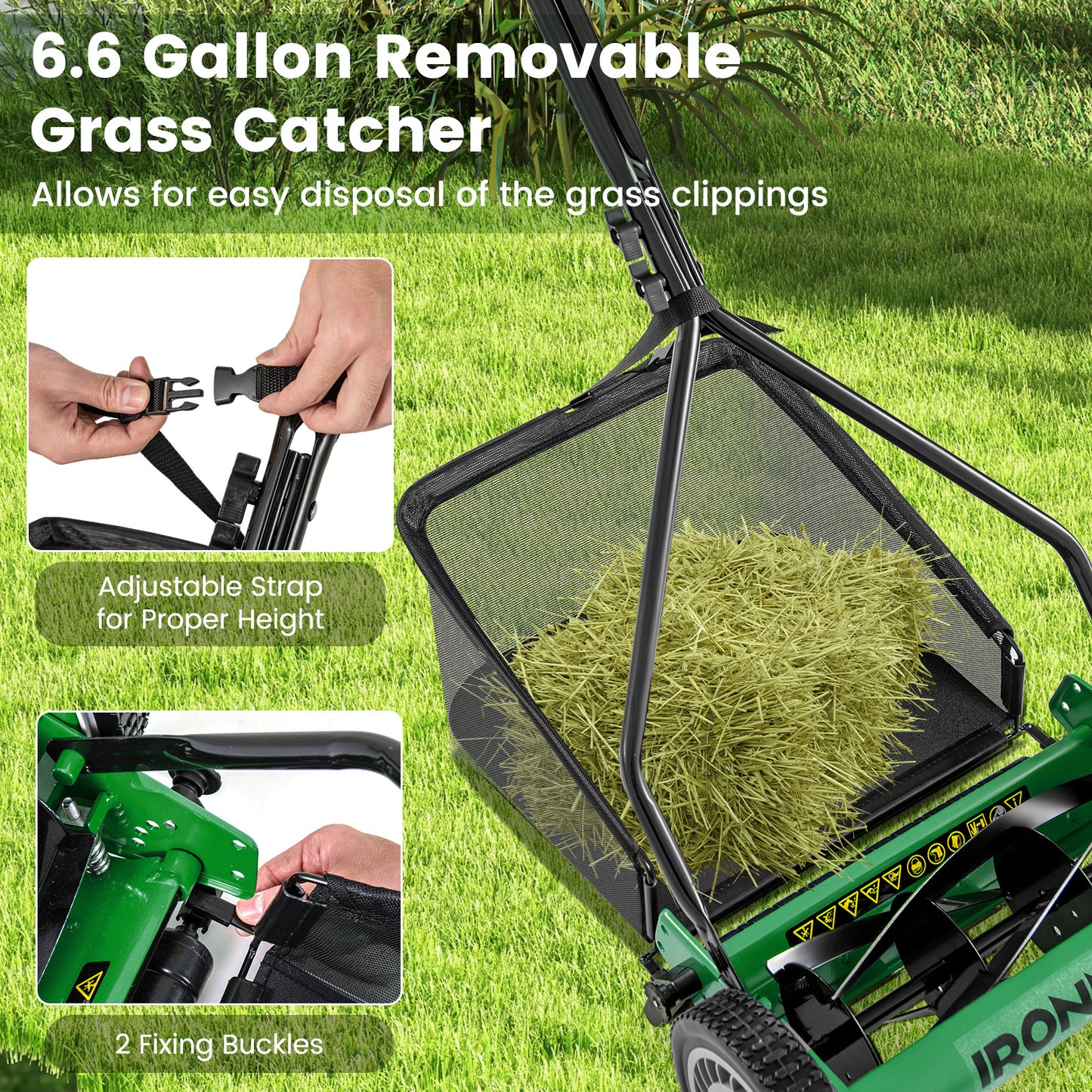 Topbuy Push Lawn Mower Cordless 14" Manual Reel Mower w/ 5-Blade 6.6 Gallon Removable Grass Catcher