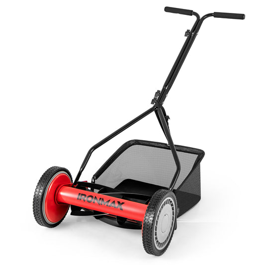 Topbuy Push Lawn Mower Cordless 14" Manual Reel Mower w/ 5-Blade 6.6 Gallon Removable Grass Catcher