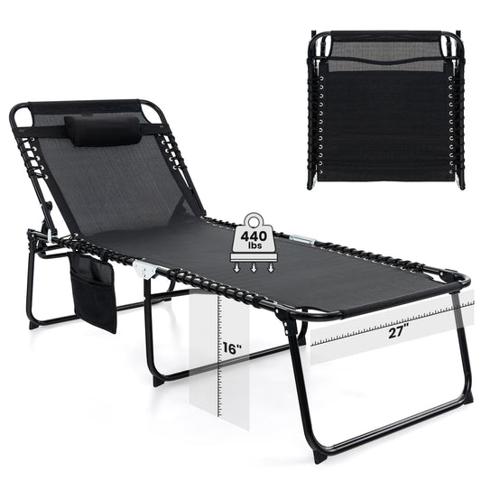 Topbuy Oversize Folding Chaise Lounge Portable Patio Sun Lounger with Adjustable Backrest Detachable Pillow & Pocket