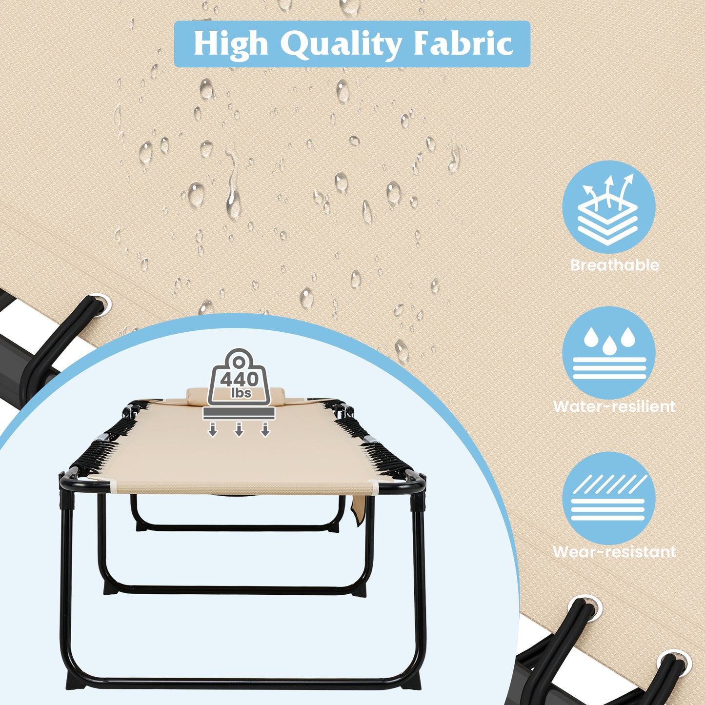 Topbuy Oversize Folding Chaise Lounge Portable Patio Sun Lounger with Adjustable Backrest Detachable Pillow & Pocket
