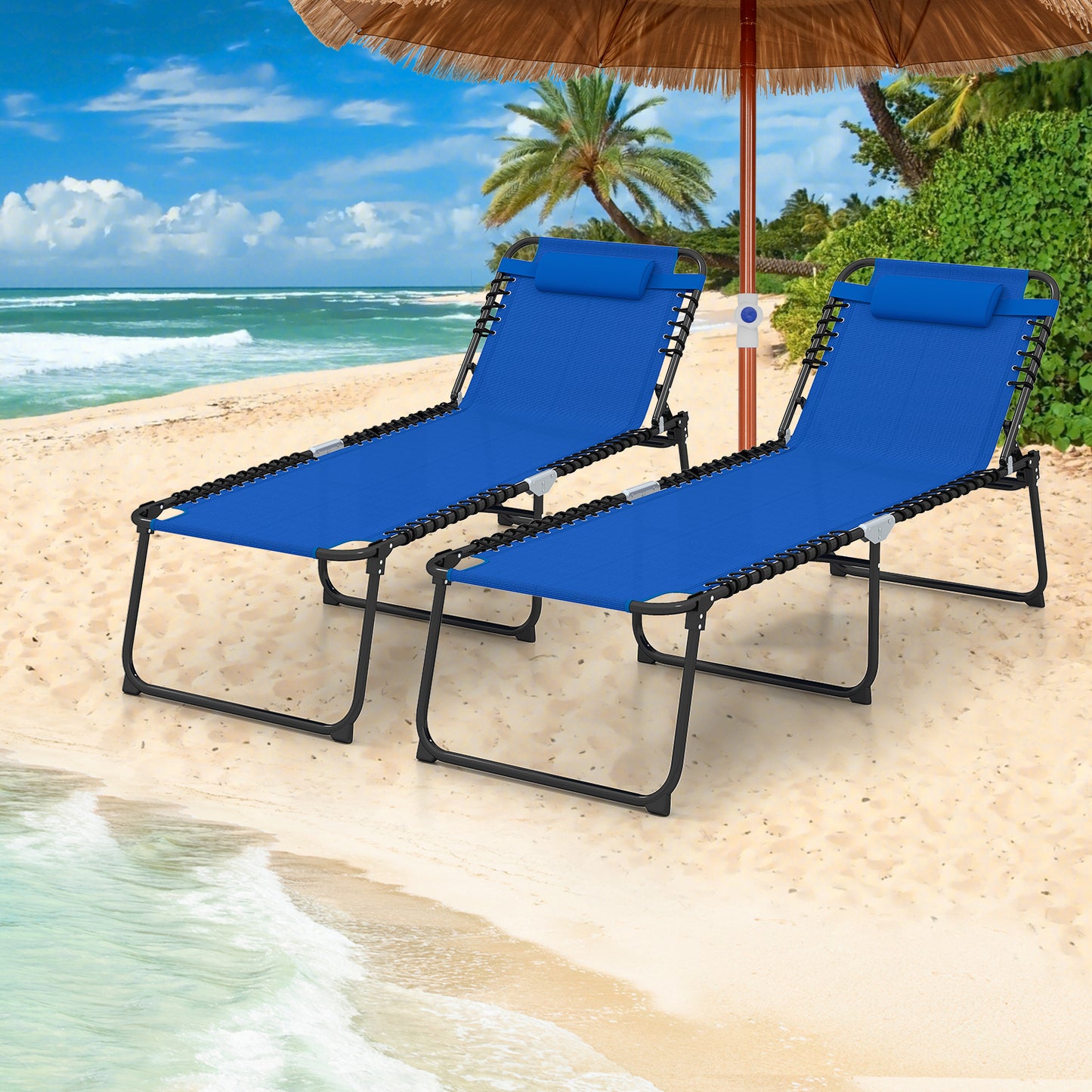Topbuy Oversize Folding Chaise Lounge Portable Patio Sun Lounger with Adjustable Backrest Detachable Pillow & Pocket