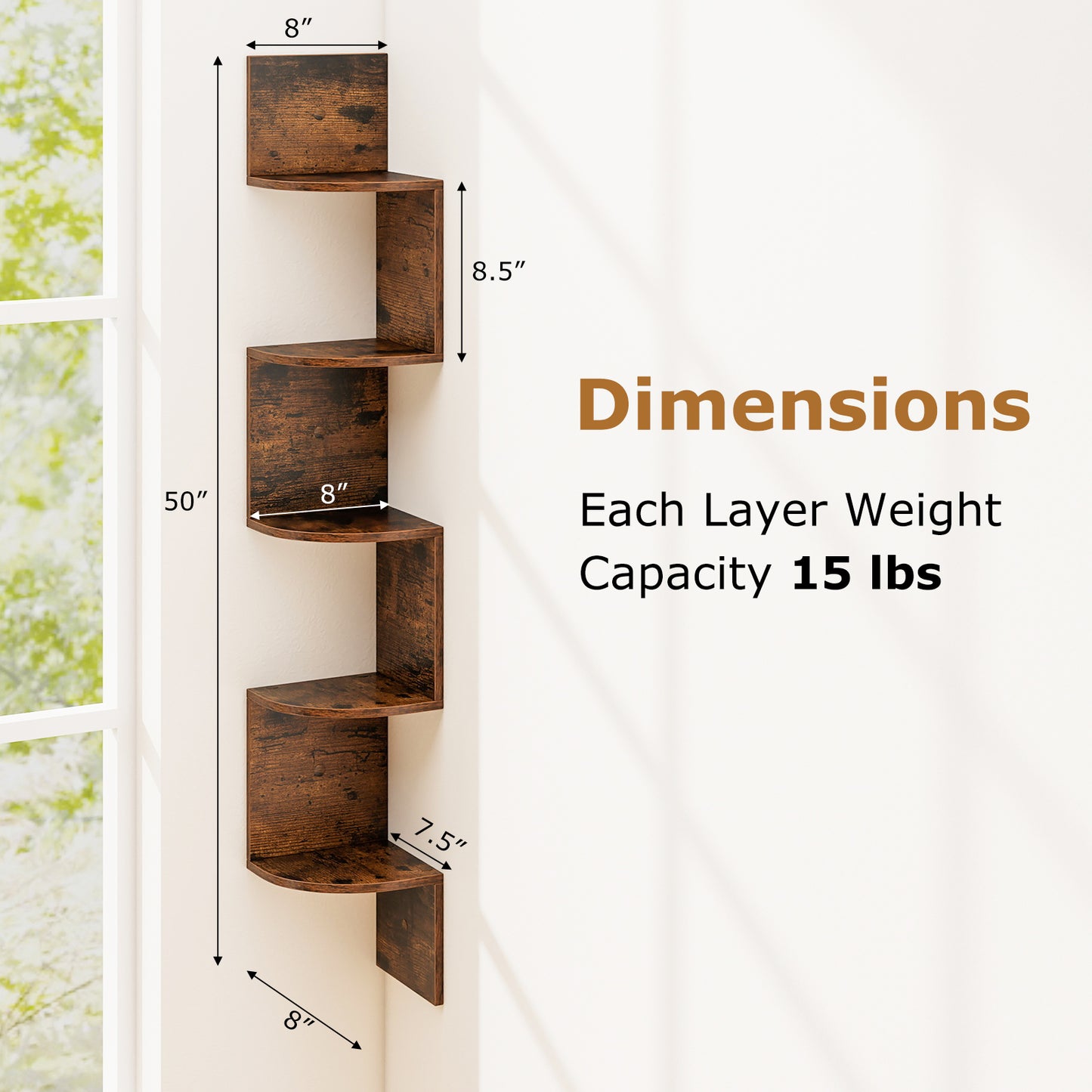 Topbuy 5-Tier Corner Shelf Wall Mount Floating Corner Bookshelf Industrial Corner Ladder Shelf