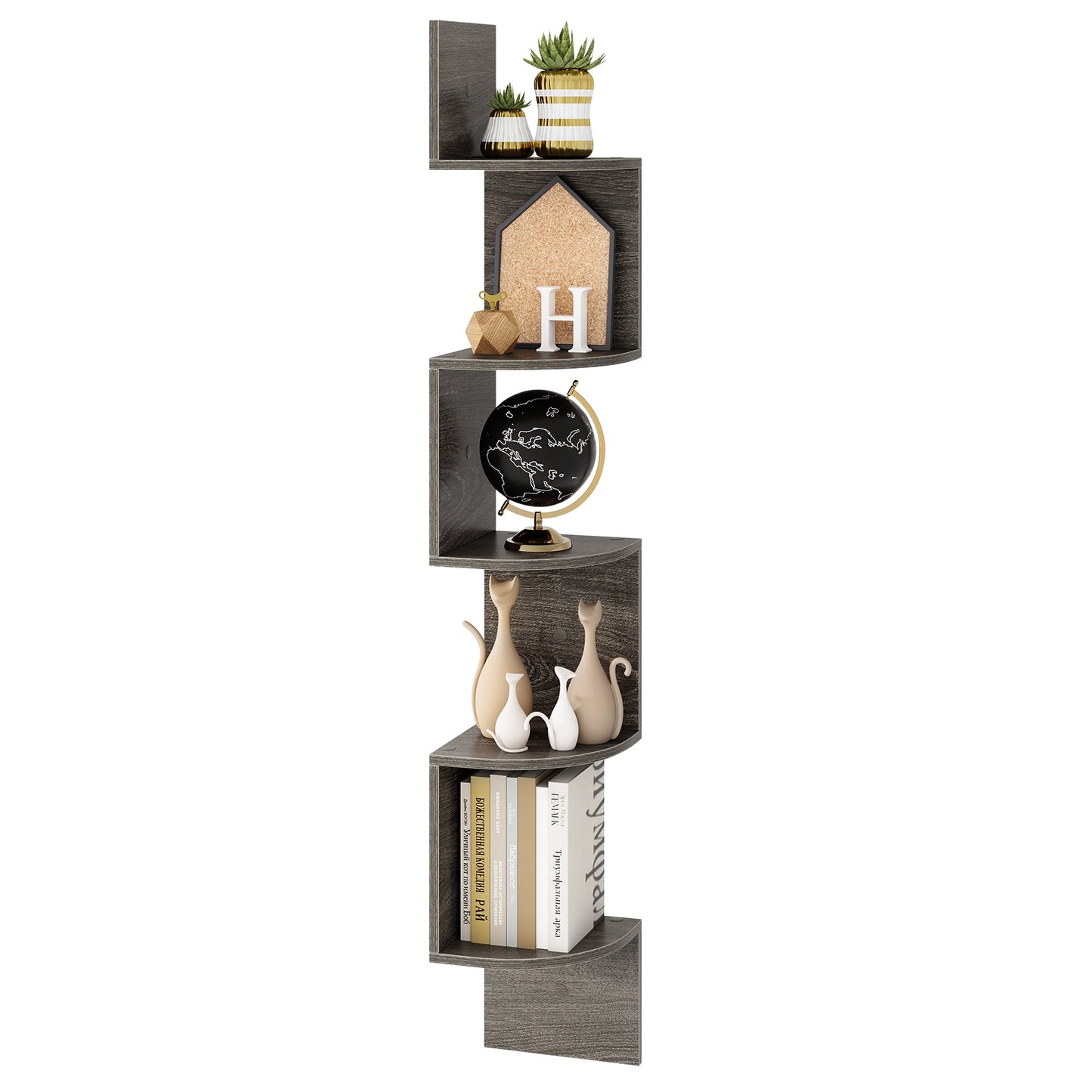 Topbuy 5-Tier Corner Shelf Wall Mount Floating Corner Bookshelf Industrial Corner Ladder Shelf