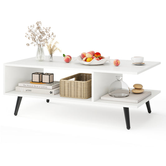 Topbuy 2-tier Coffee Table w/ Storage Home Mid Century Modern Center Table Heavy-duty Metal Frame Tea Table