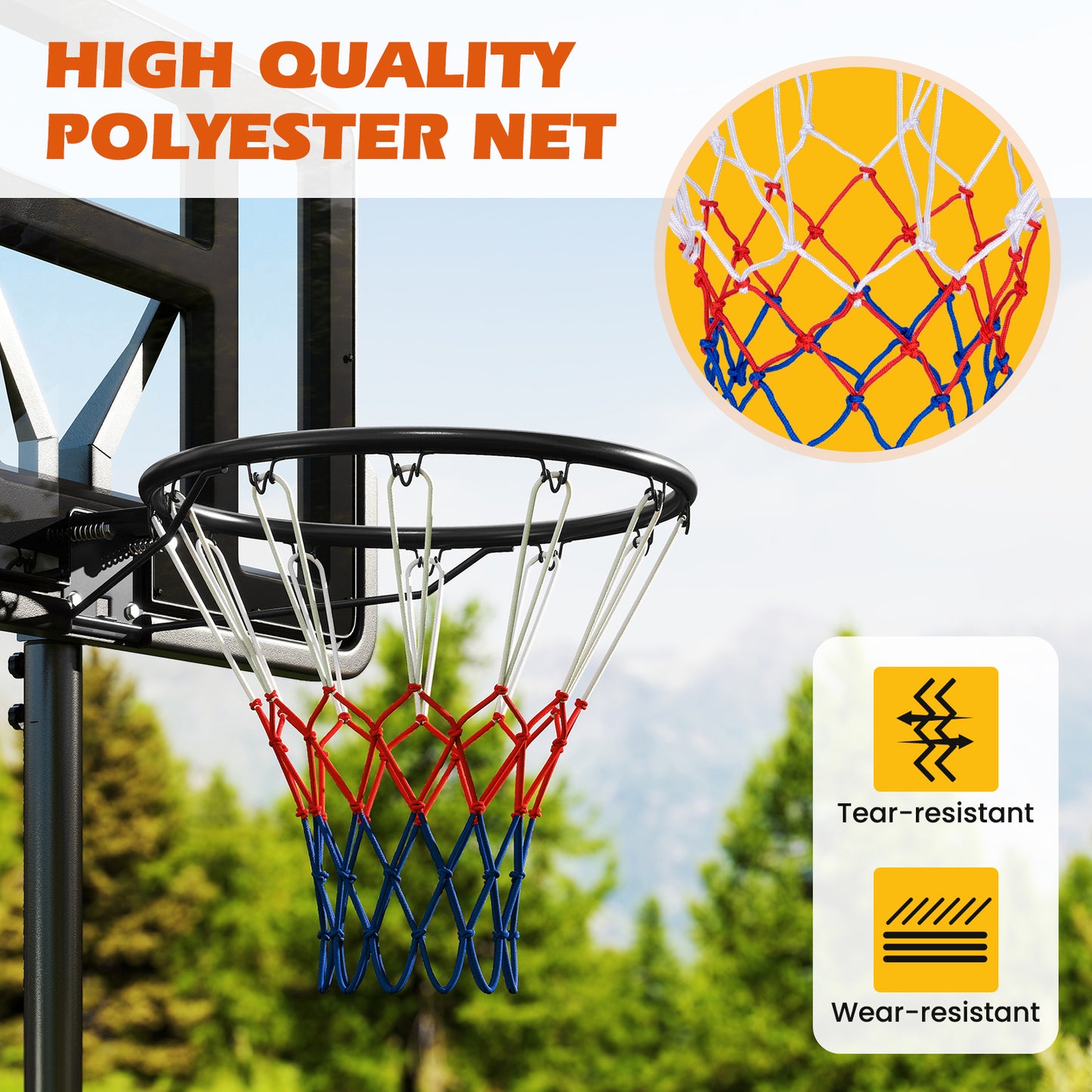 Topbuy 18" Standard Basketball Rim Replacement for Most Backboards Shock-absorbing Springs & Weather-resistant Net