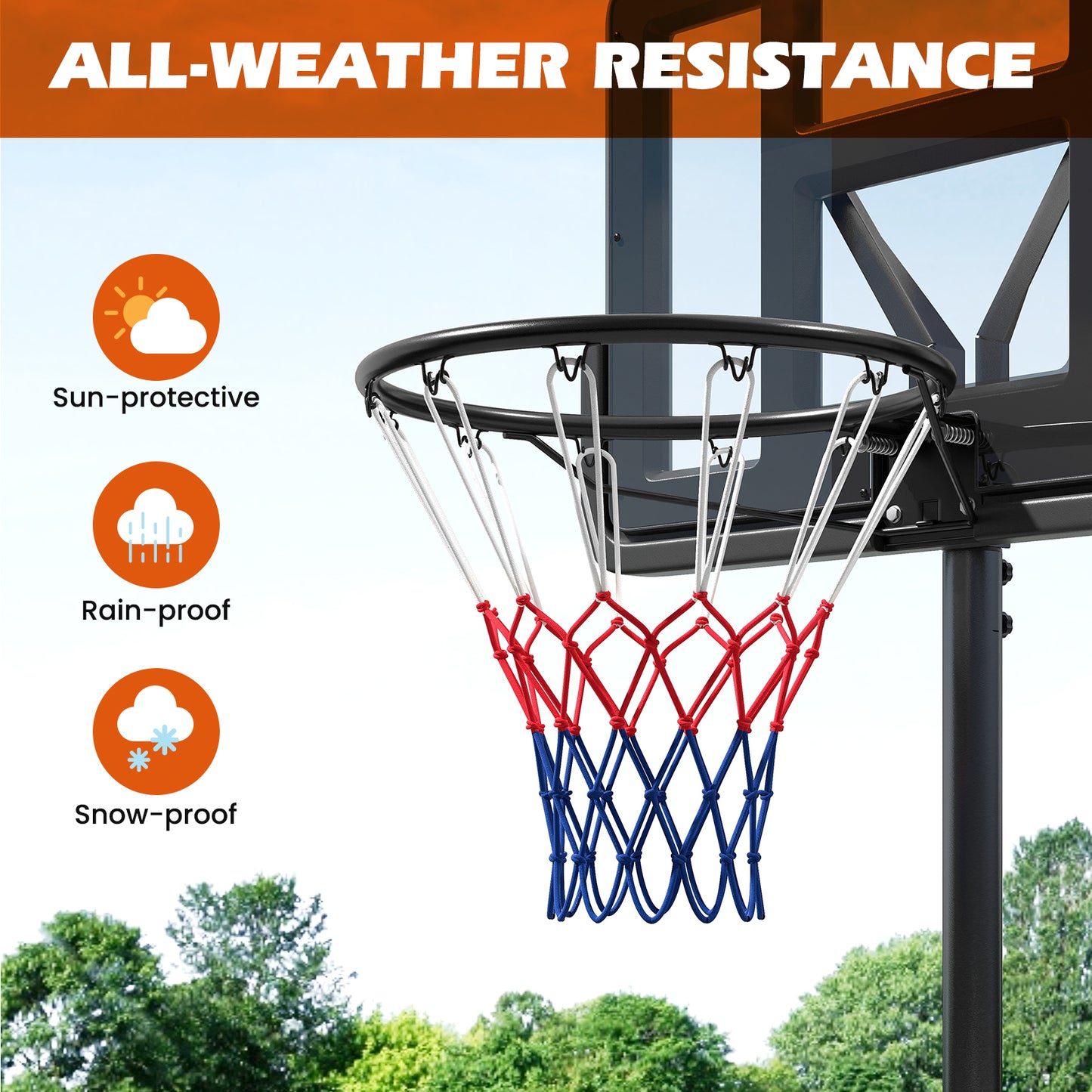 Topbuy 18" Standard Basketball Rim Replacement for Most Backboards Shock-absorbing Springs & Weather-resistant Net