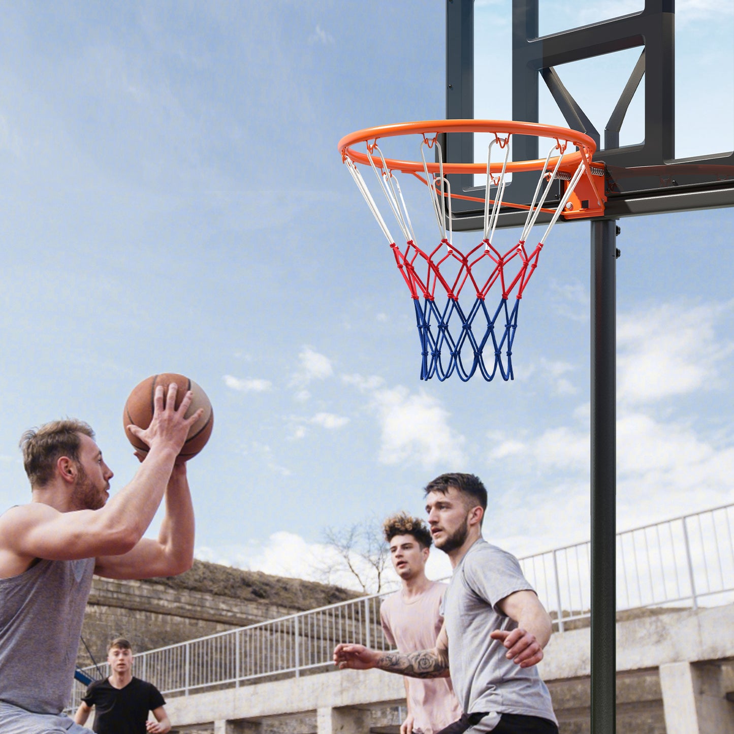 Topbuy 18" Standard Basketball Rim Replacement for Most Backboards Shock-absorbing Springs & Weather-resistant Net