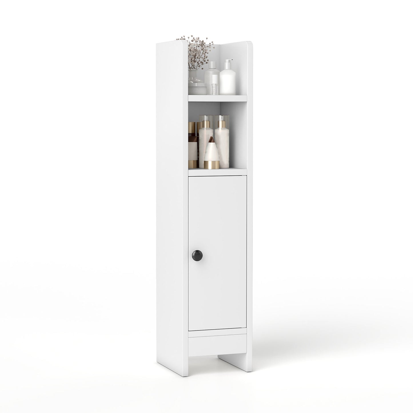 Topbuy Bathroom Storage Cabinet Small Corner Floor Cabinet with Door and Adjustable Shelves Toilet Paper Holder Stand