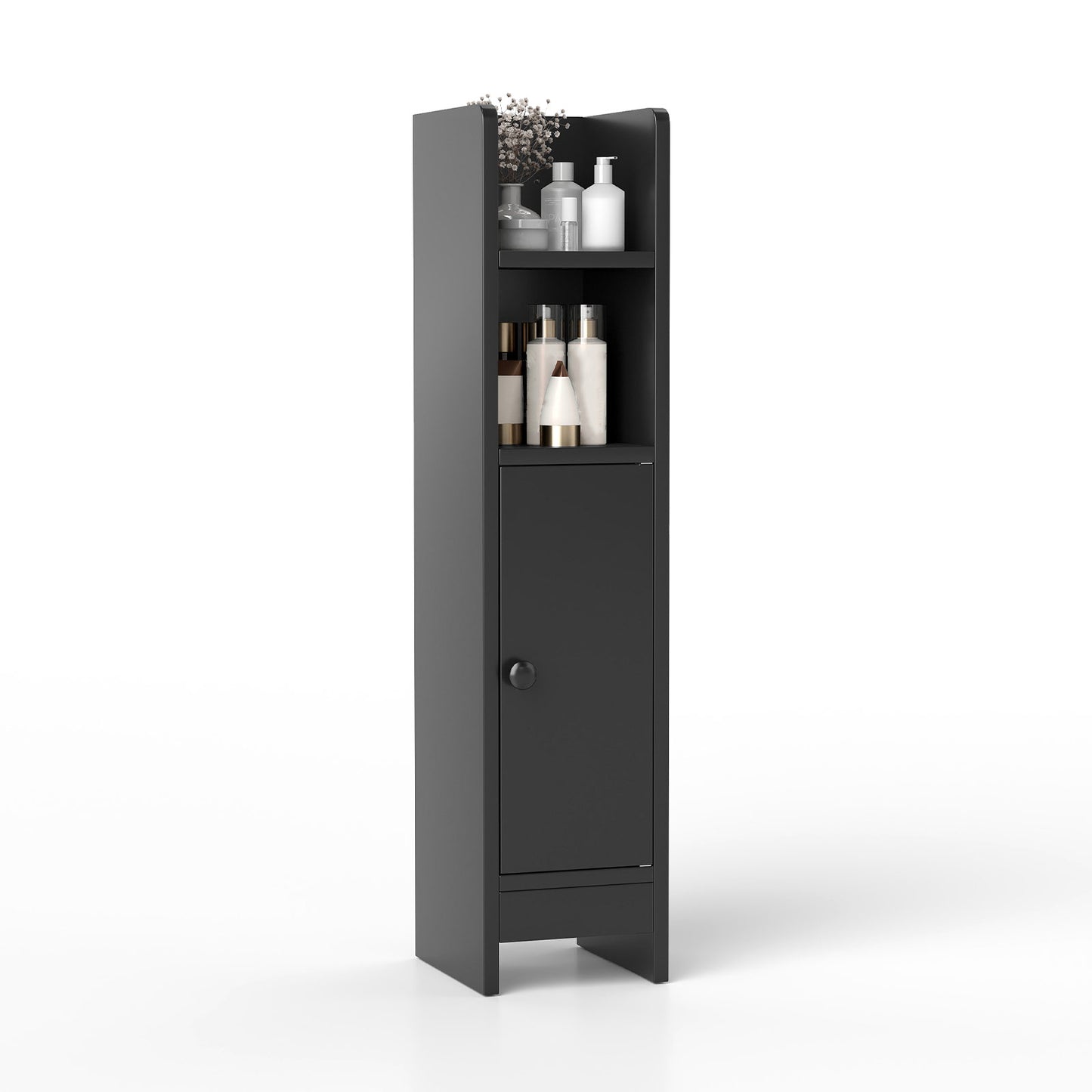 Topbuy Bathroom Storage Cabinet Small Corner Floor Cabinet with Door and Adjustable Shelves Toilet Paper Holder Stand