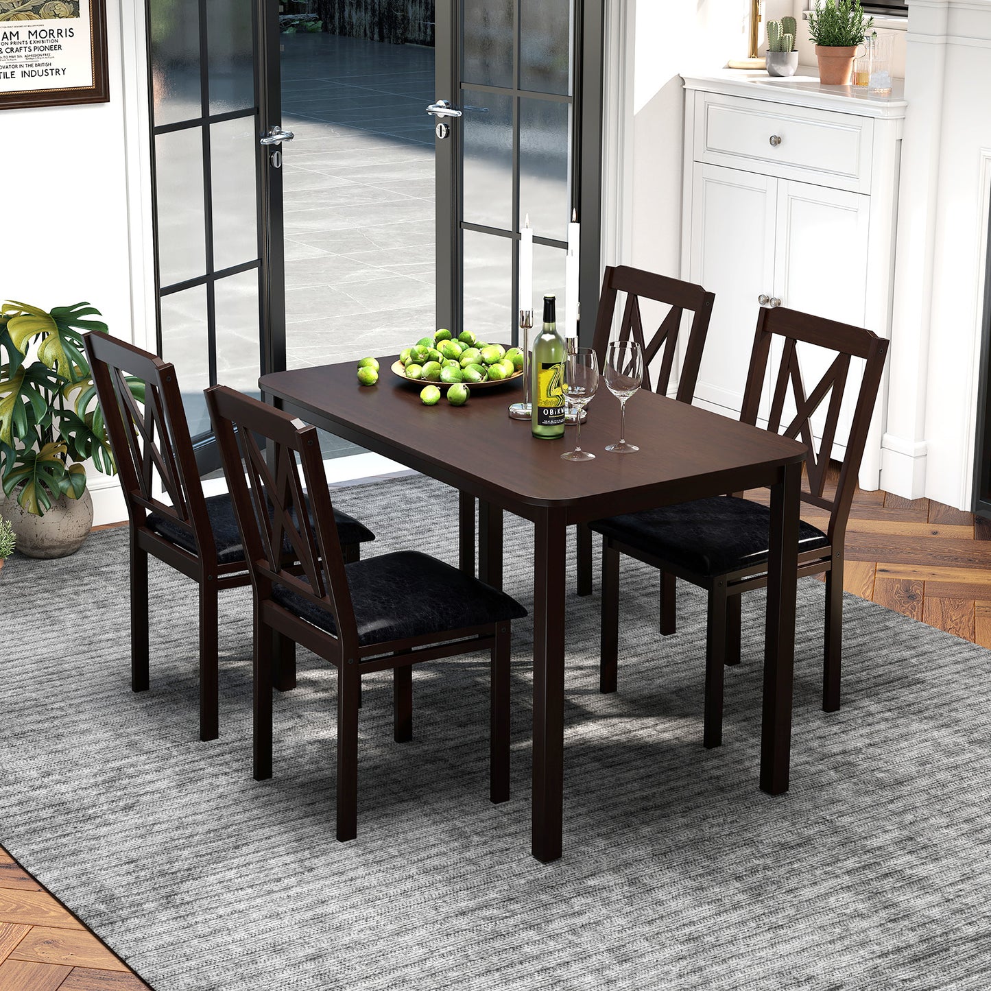 Topbuy 5-Piece Dining Table Set Modern Dinette Set for 4 w/Wide Tabletop & Rubber Wood Legs