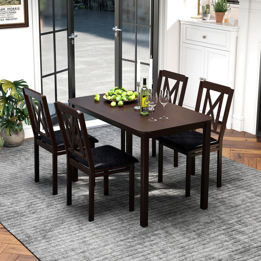 Topbuy 5-Piece Dining Table Set Modern Dinette Set for 4 w/Wide Tabletop & Rubber Wood Legs
