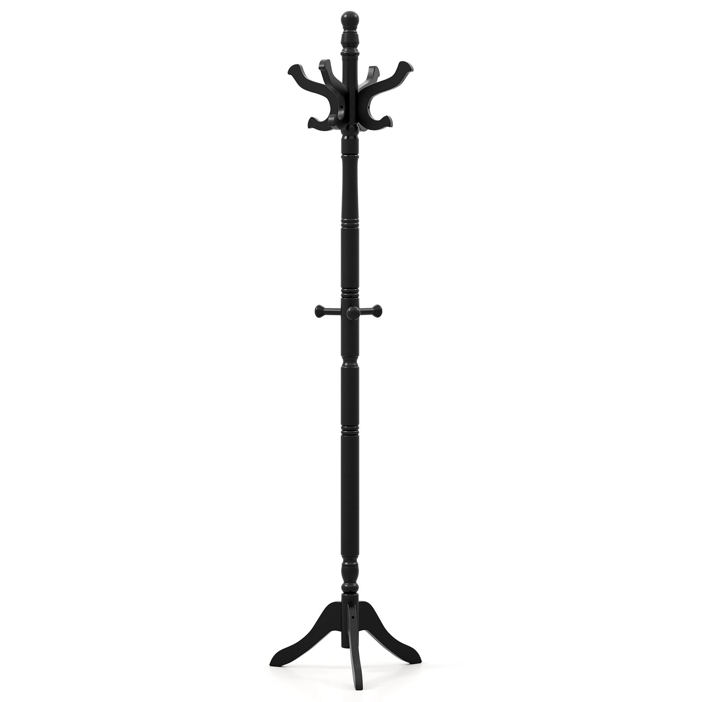 Topbuy Freestanding Coat Rack Solid Rubber Wood Hall Tree with 11 Hooks and 3 Height Options for Coats