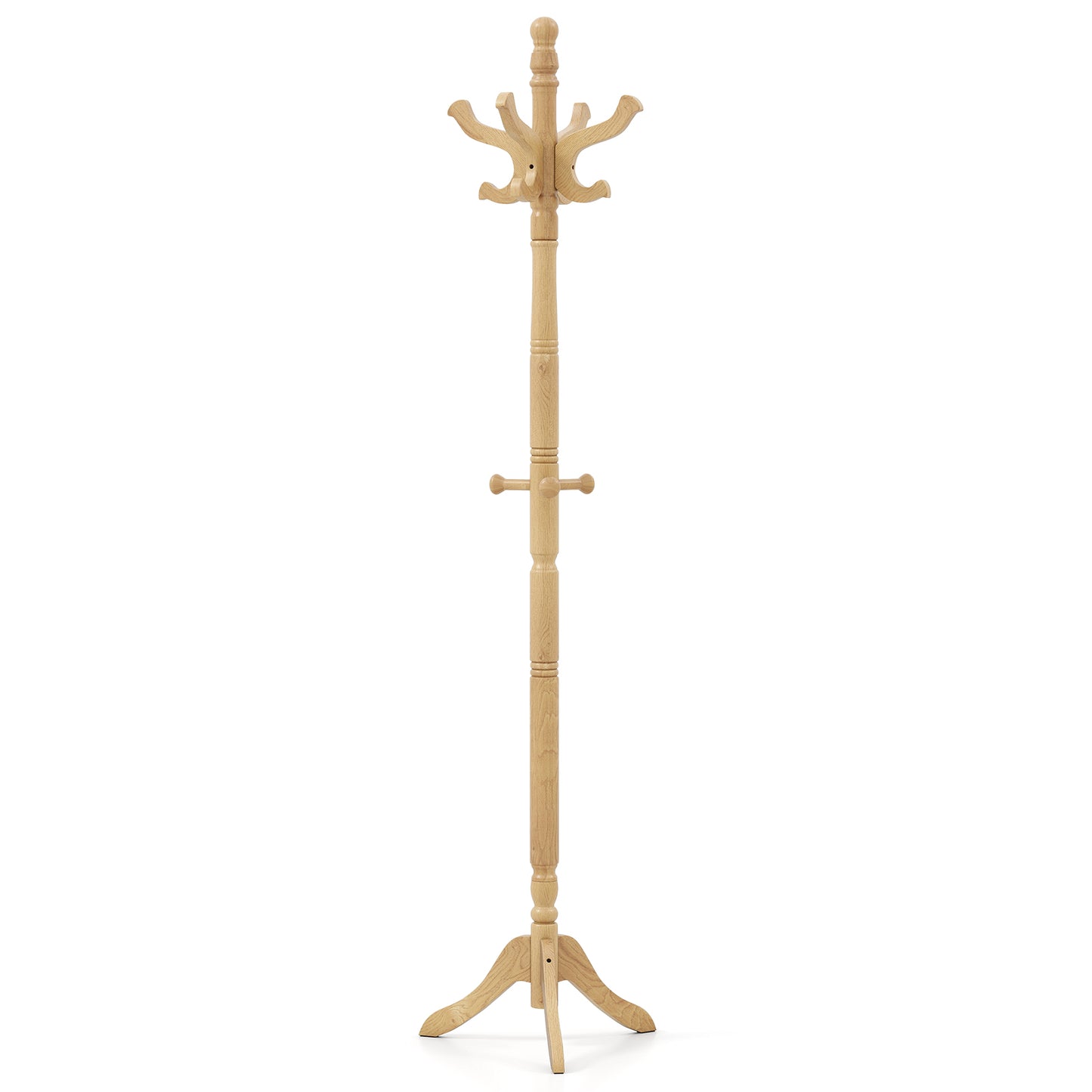 Topbuy Freestanding Coat Rack Solid Rubber Wood Hall Tree with 11 Hooks and 3 Height Options for Coats
