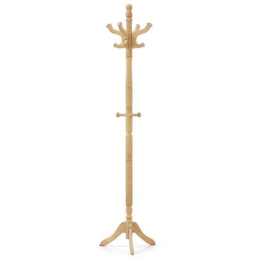 Topbuy Freestanding Coat Rack Solid Rubber Wood Hall Tree with 11 Hooks and 3 Height Options for Coats