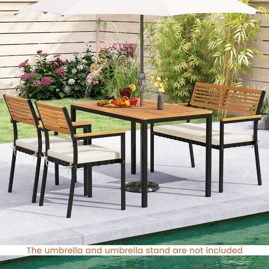 Topbuy 4 Pieces Patio Dining Table Set Outdoor Rectangle Table w/ Loveseat & 2 Stackable Chairs