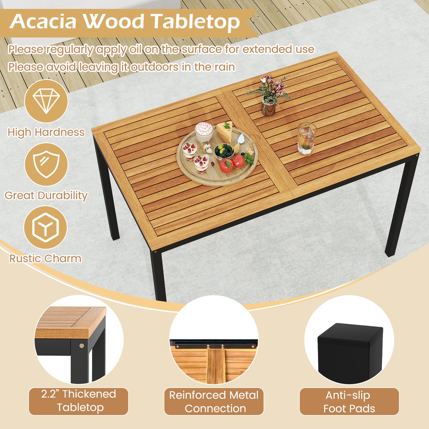 Topbuy 4 Pieces Patio Dining Table Set Outdoor Rectangle Table w/ Loveseat & 2 Stackable Chairs