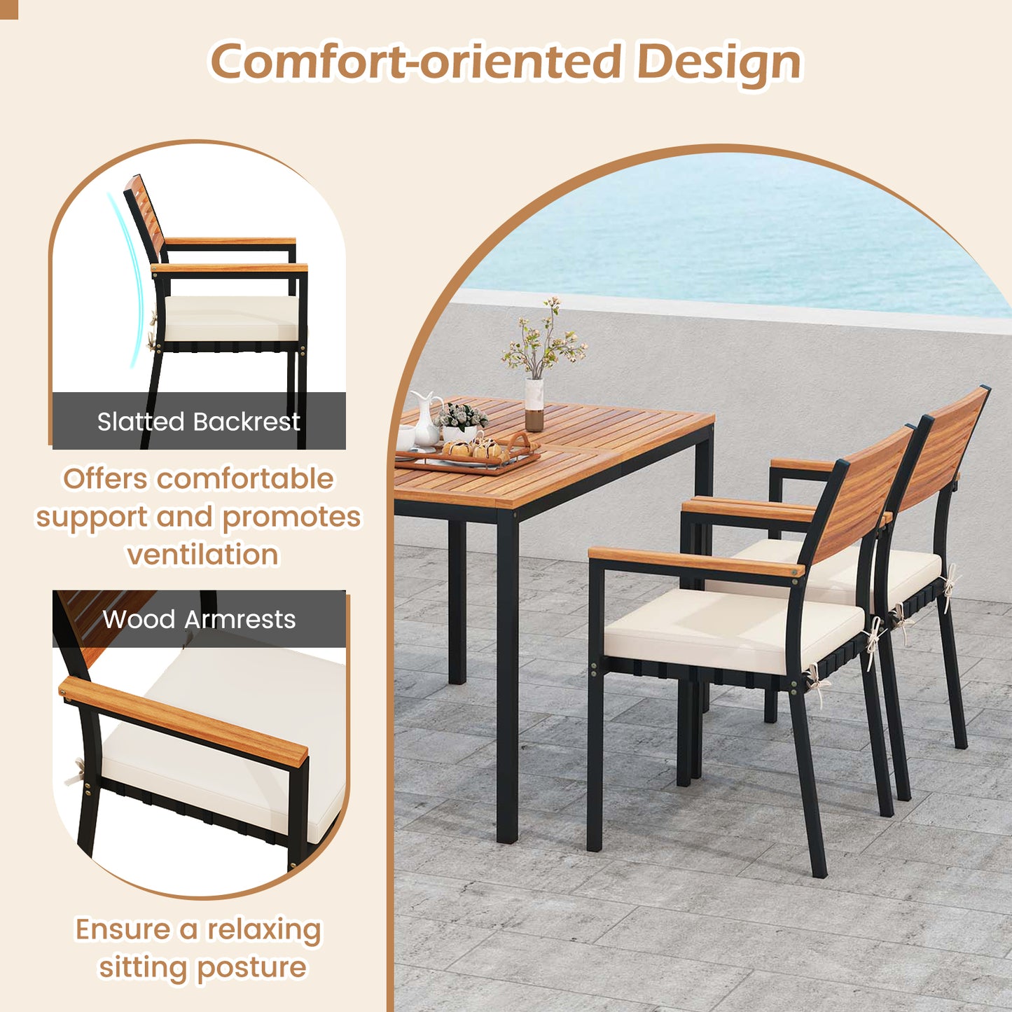 Topbuy 4 Pieces Patio Dining Table Set Outdoor Rectangle Table w/ Loveseat & 2 Stackable Chairs