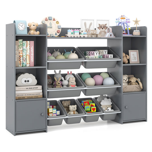 Topbuy 56" Large Toy Storage Organizer 4-Tier Kids Cubby Shelf with 8 Removable Bins and Bookshelf