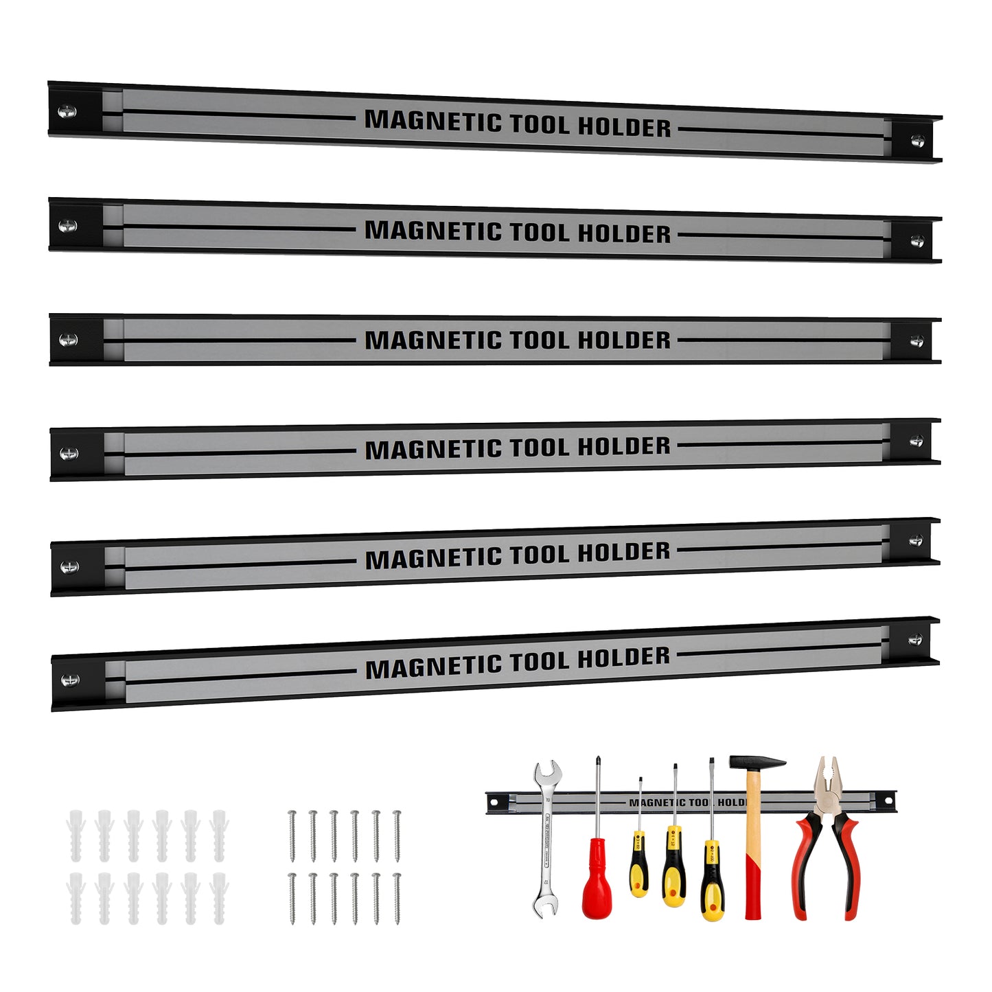 Topbuy 18" Magnetic Tool Holder Strip 6 Pack Heavy-Duty Metal Tool Magnet Bar with Mounting Screws