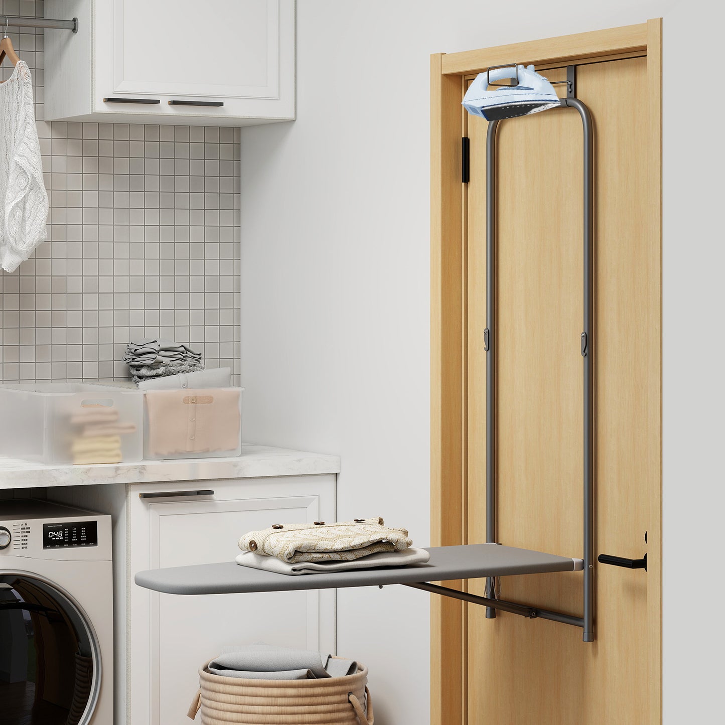Topbuy Over Door Ironing Board Hanging Ironing Board with Iron Holder & Heavy-duty Metal Frame