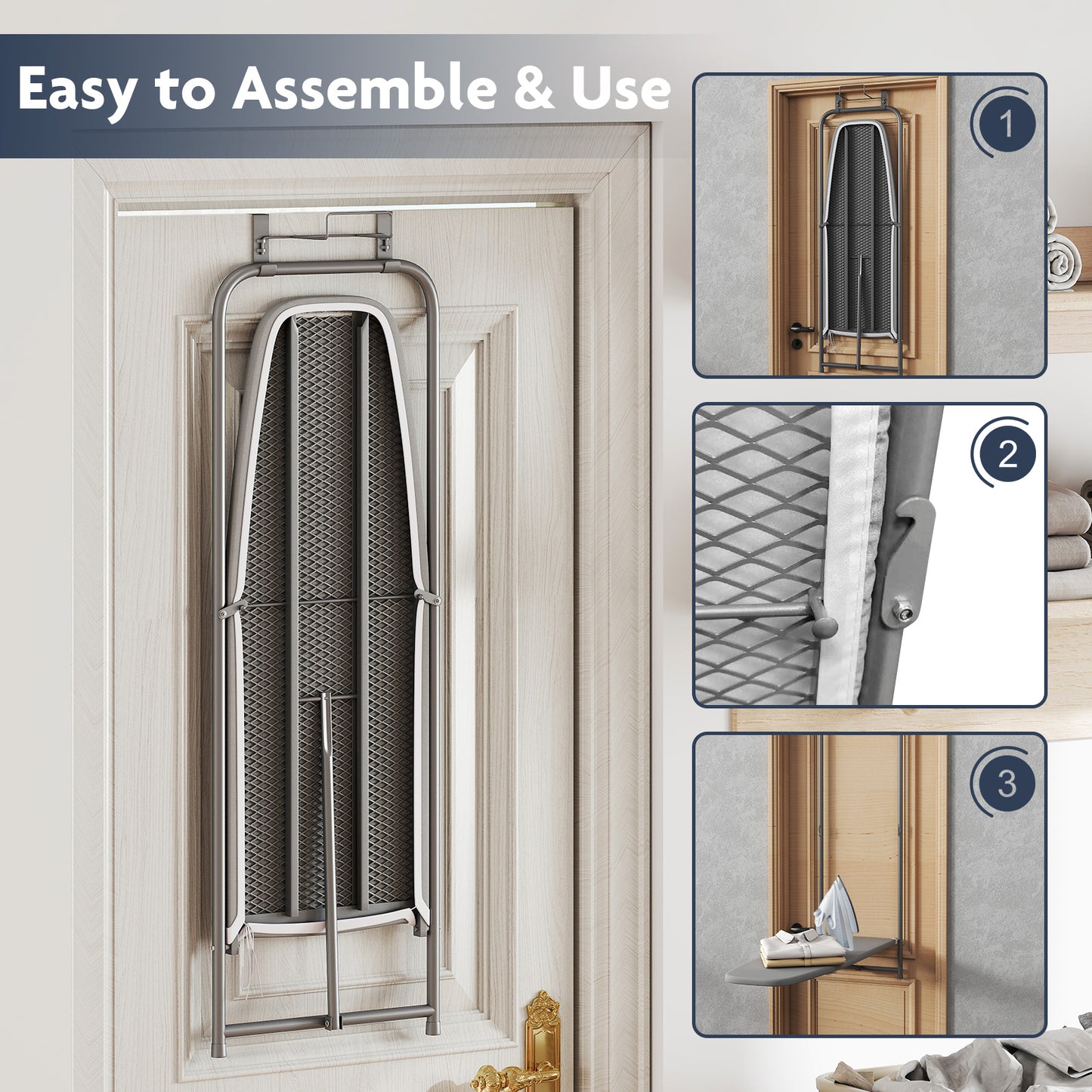 Topbuy Over Door Ironing Board Hanging Ironing Board with Iron Holder & Heavy-duty Metal Frame