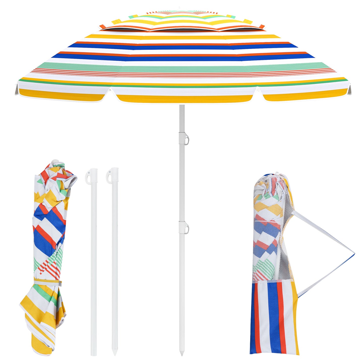 Topbuy 6.5 FT Beach Umbrella UPF50+ Sun Protection Portable Outdoor Sunshade Parasol for Sand w/ Push Button Tilt