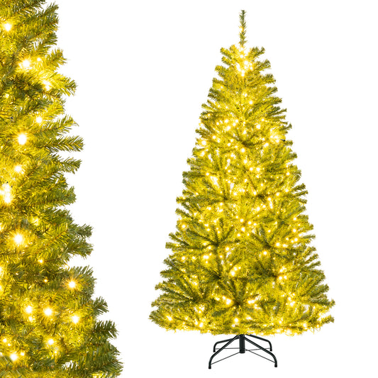 Patiojoy 7 FT Pre-lit Artificial Christmas Tree Hinged Xmas Tree with 1000 Warm White LED Lights