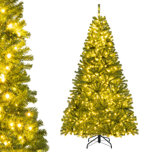 Patiojoy 7 FT Pre-lit Artificial Christmas Tree Hinged Xmas Tree with 1000 Warm White LED Lights