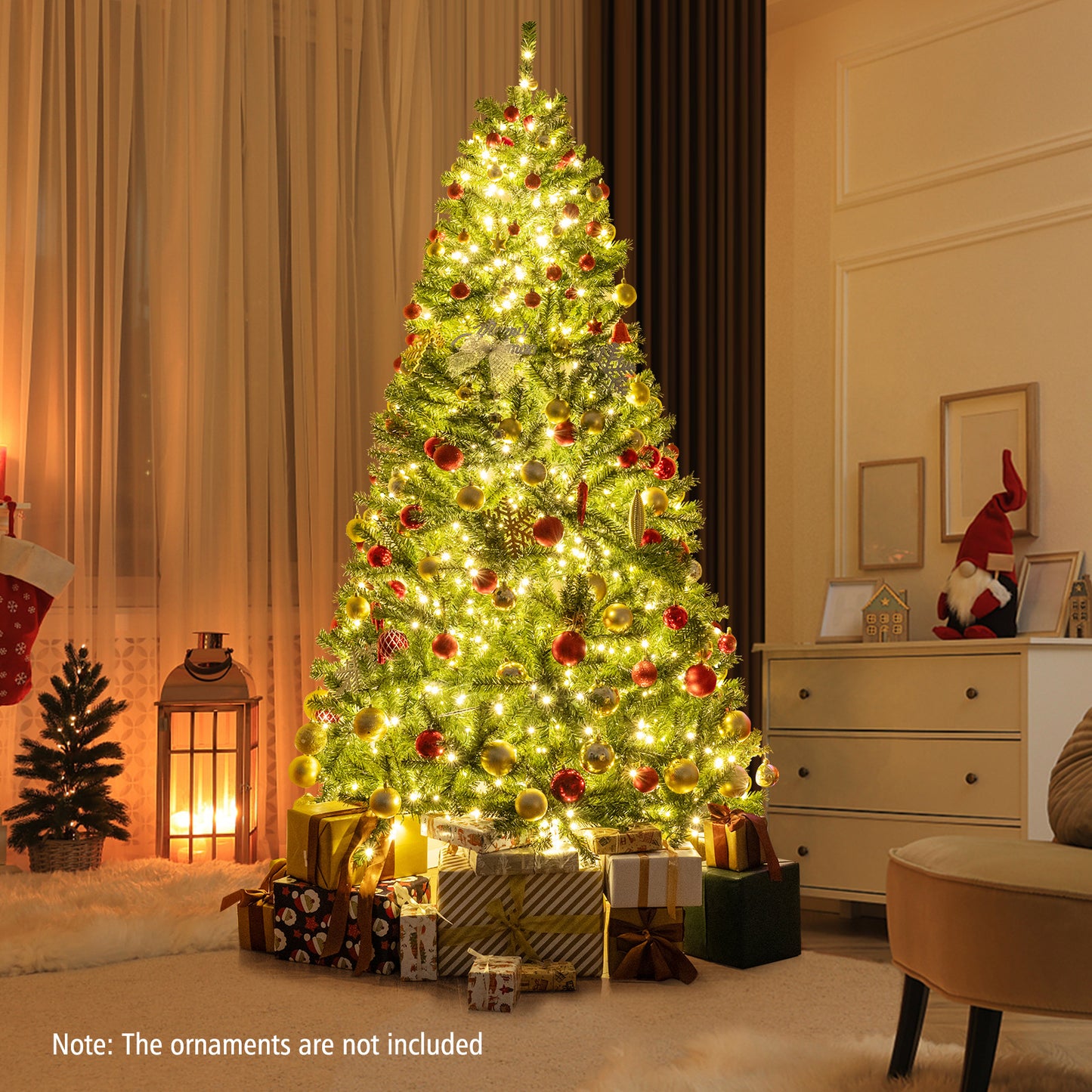 Patiojoy 7 FT Pre-lit Artificial Christmas Tree Hinged Xmas Tree with 1000 Warm White LED Lights