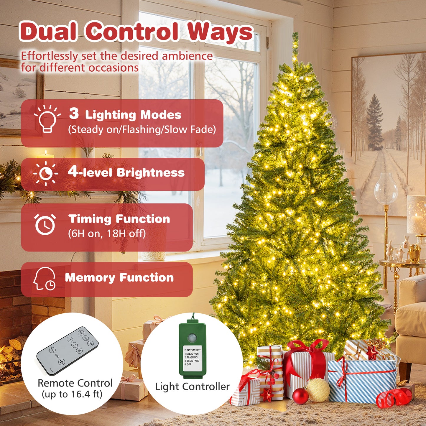 Patiojoy 7 FT Pre-lit Artificial Christmas Tree Hinged Xmas Tree with 1000 Warm White LED Lights