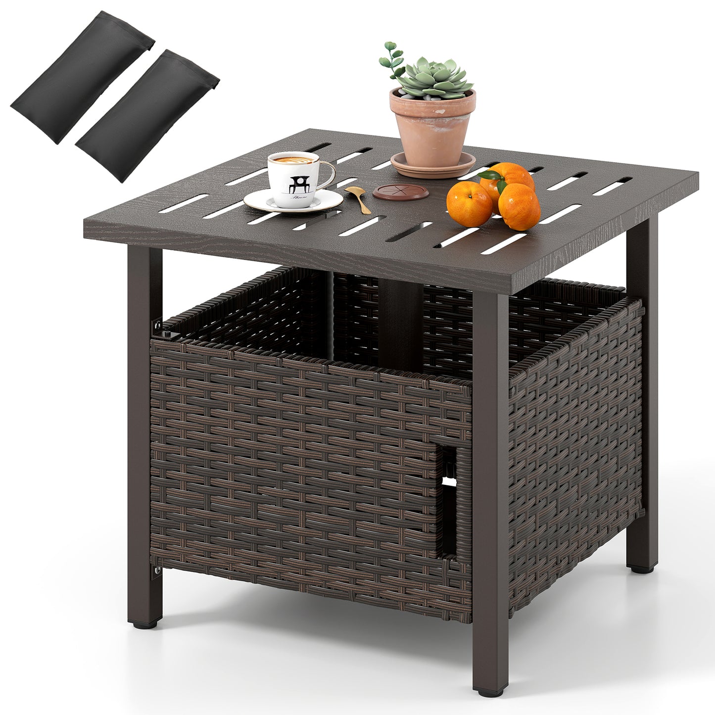 Patiojoy Outdoor Side Table with 1.93" Umbrella Hole Patio Umbrella Stand with 2 Sand Bags