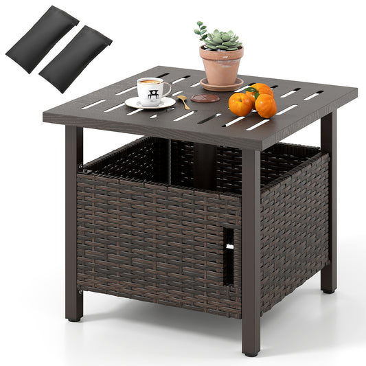 Patiojoy Outdoor Side Table with 1.93" Umbrella Hole Patio Umbrella Stand with 2 Sand Bags
