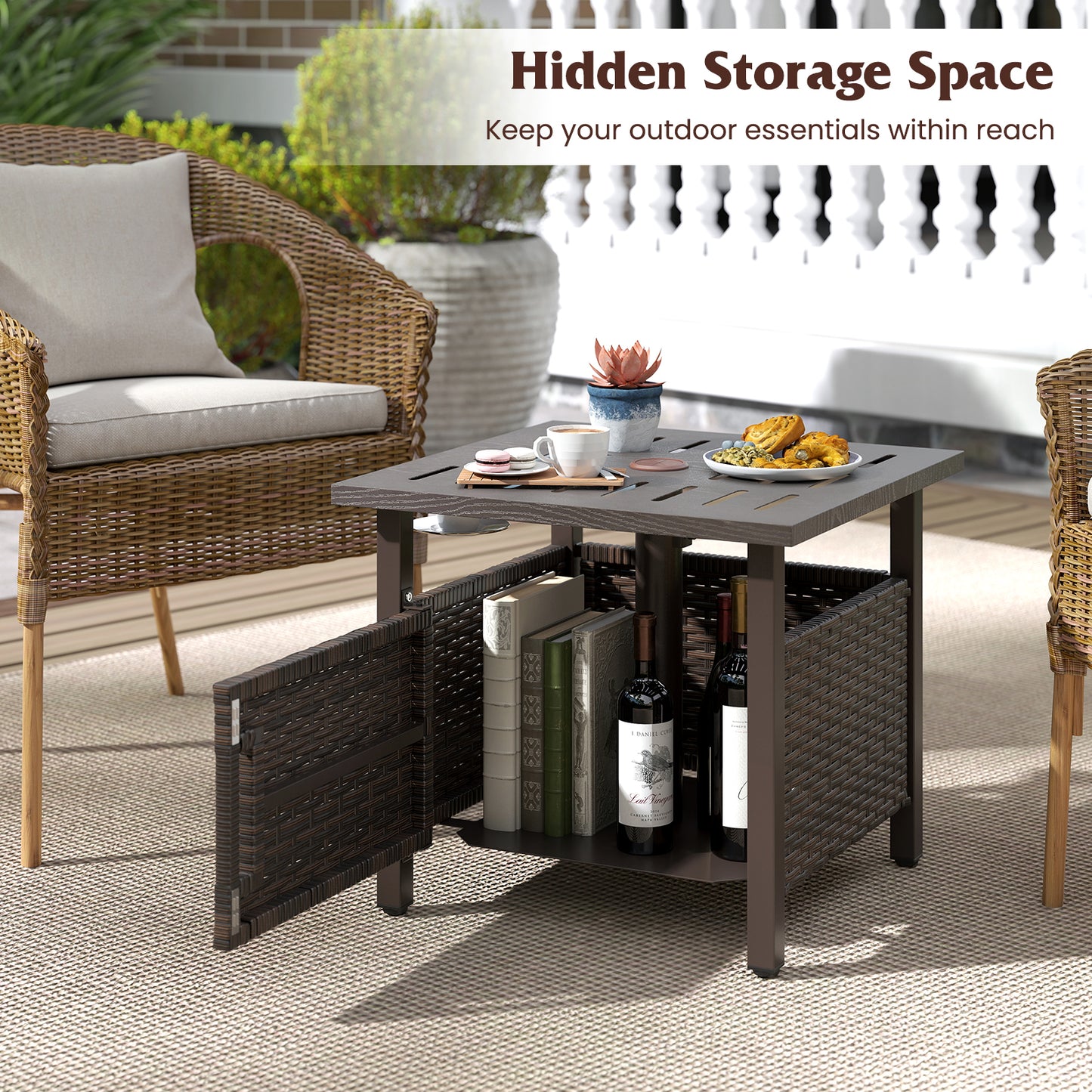 Patiojoy Outdoor Side Table with 1.93" Umbrella Hole Patio Umbrella Stand with 2 Sand Bags