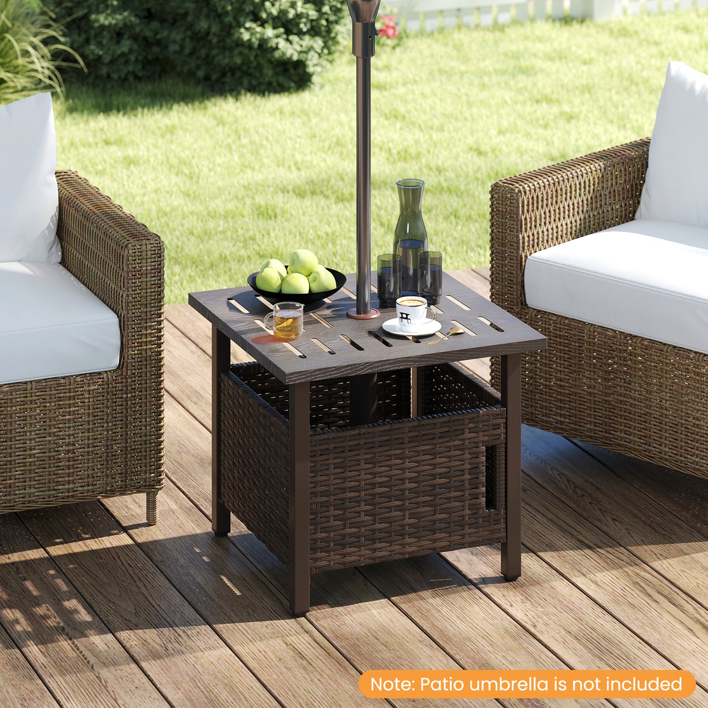 Patiojoy Outdoor Side Table with 1.93" Umbrella Hole Patio Umbrella Stand with 2 Sand Bags
